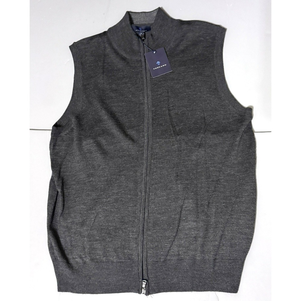 Toscano Sweater Vest Mens L Large Merino Wool Blend Dark Gray New